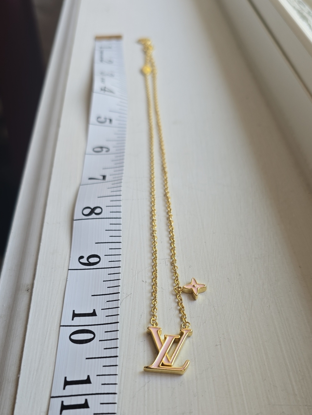 Pink Enamel LV Logo Necklace with Star Charm - Picture 2 of 6